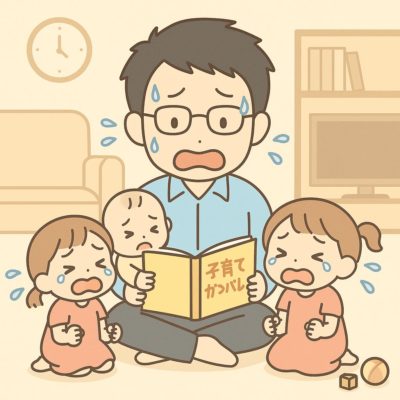 a man reading a book to two children